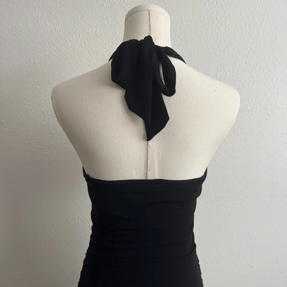 !SOLD! Vintage Y2K Black White Zebra Stretchy Halter V Neck Tiered Skirt Dress - Picture 7 of 9